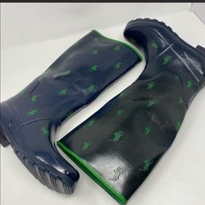 Polo Ralph Lauren Blue Green Logo Tall Rain Boots